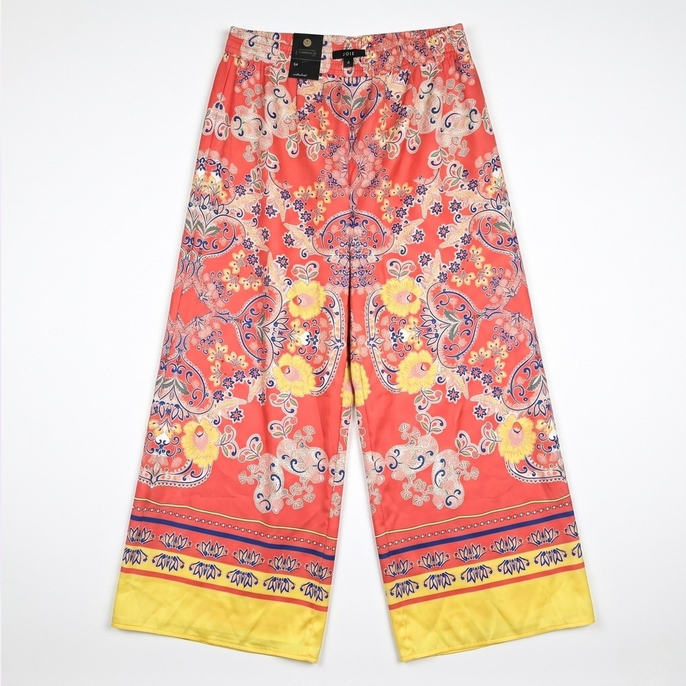 JM Collection Wide Leg Pants Womens Medium Coral Paisley Floral Boho Print NWT